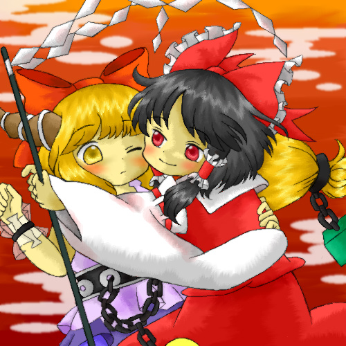 hakurei reimu and ibuki suika (touhou) drawn by mo-musu