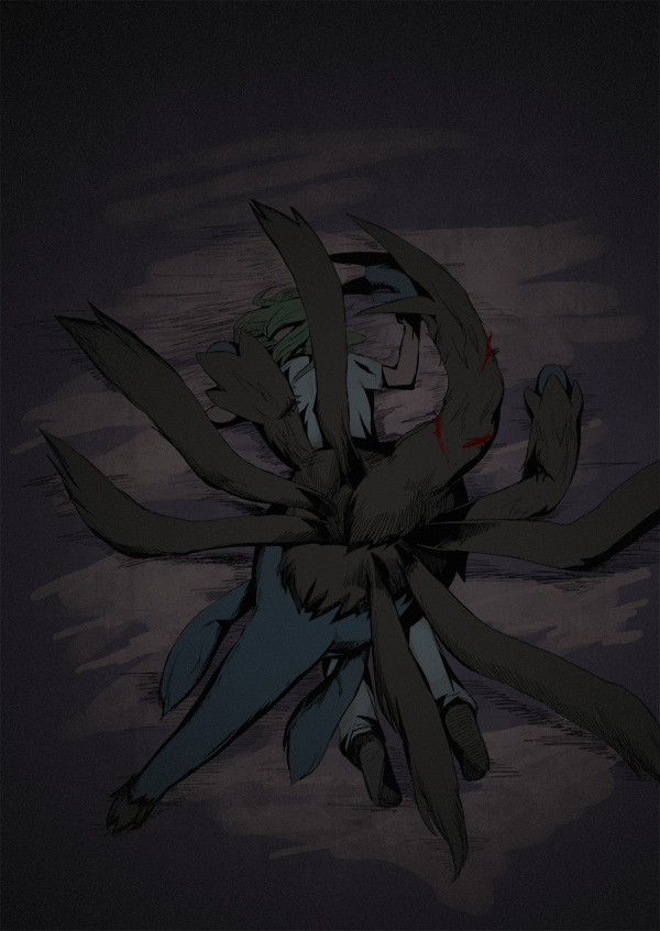 hydreigon and ghetsis (pokemon and 1 more) drawn by kurobis