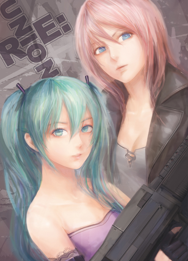 hatsune miku and megurine luka (vocaloid) drawn by miche