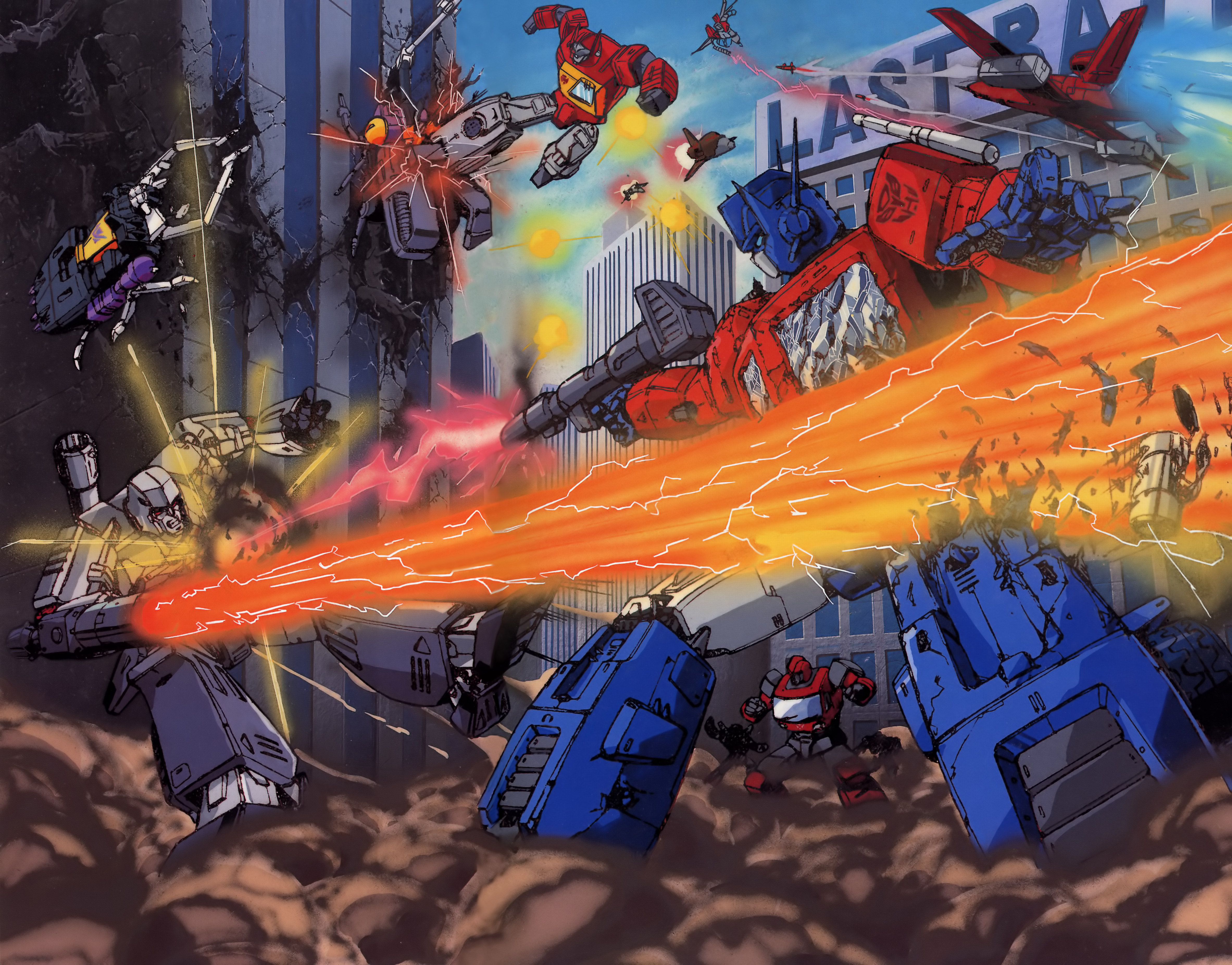 optimus prime, megatron, starscream, ironhide, blaster, and 4 more  (transformers) drawn by naka_morifumi | Danbooru