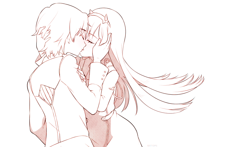 zero two and hiro (darling in the franxx) drawn by o0str0o