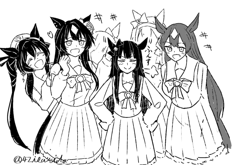 satono diamond, verxina, vivlos, deep impact, genjitsu steel, and 1 more (umamusume) drawn by isarida