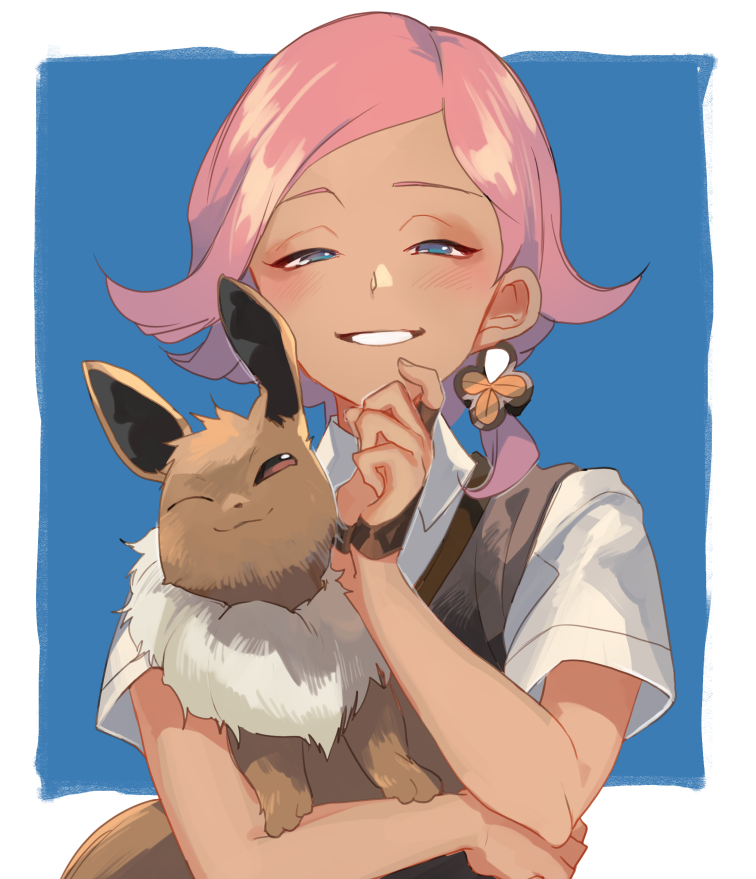 eevee and ilima (pokemon and 1 more) drawn by kyouichi
