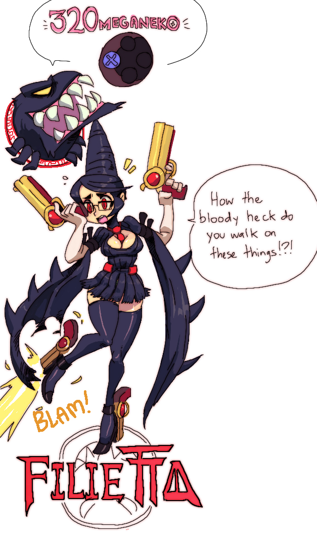 bayonetta, filia, and samson (skullgirls and 1 more) drawn by 320meganeko
