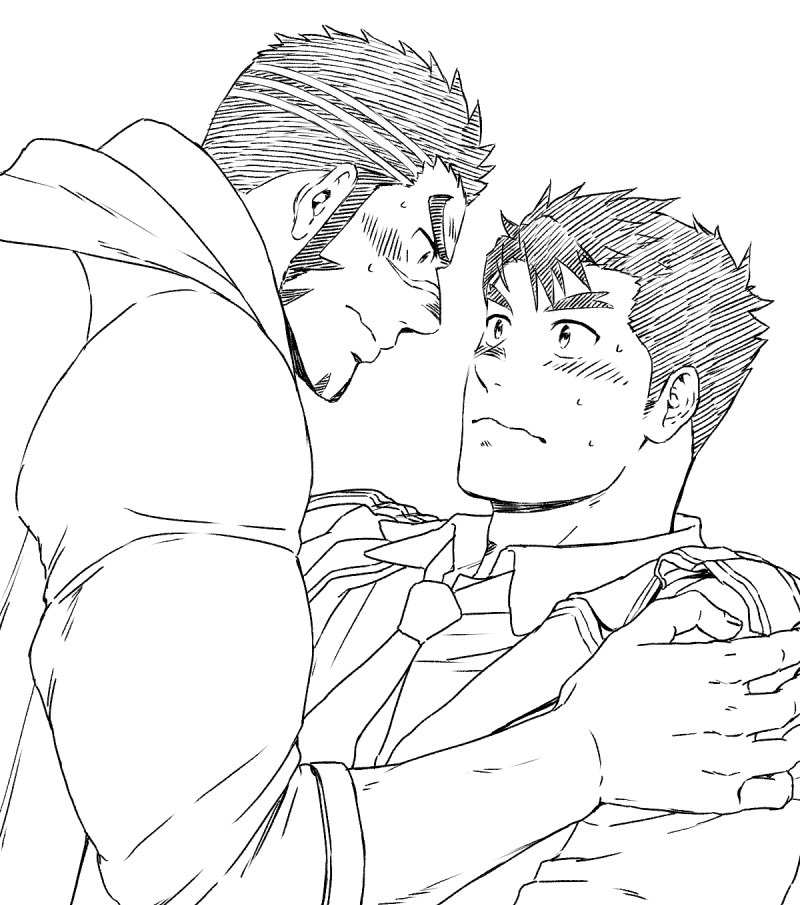 akashi and male protagonist (live a hero) drawn by unplugged_line