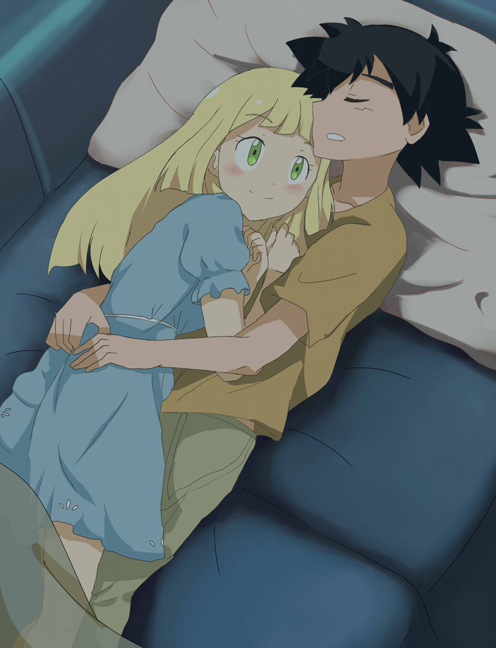 lillie and ash ketchum (pokemon and 1 more) drawn by kuriyama