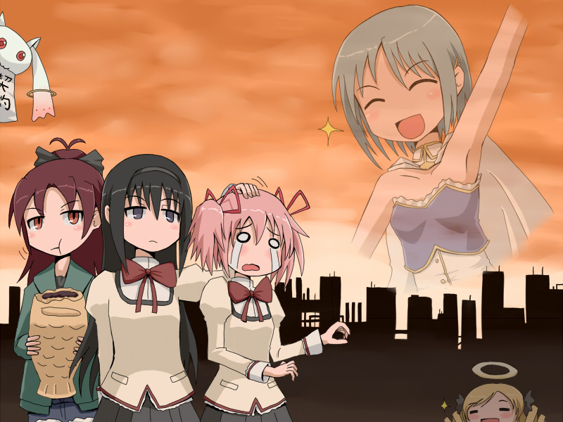 akemi homura, kaname madoka, miki sayaka, sakura kyoko, tomoe mami, and 1 more (mahou shoujo madoka magica) drawn by neri_gozu