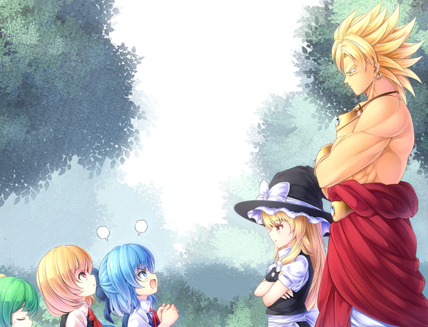 kirisame marisa, cirno, rumia, daiyousei, and broly (touhou and 2 more) drawn by komimiyako
