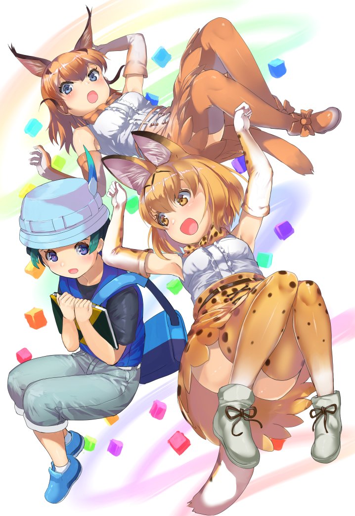 serval, caracal, and kyururu (kemono friends and 1 more) drawn by tadano_magu