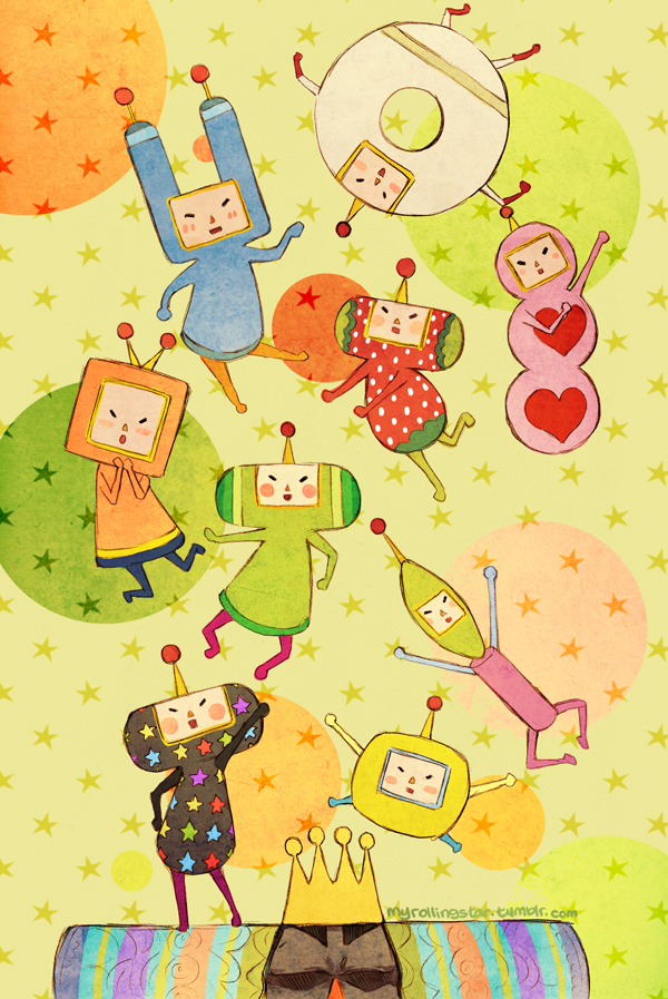 the prince, king of all cosmos, ichigo, dipp, shikao, and 4 more (katamari damacy) drawn by joanna_(mojo!)