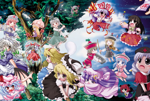 hakurei reimu, kirisame marisa, remilia scarlet, izayoi sakuya, konpaku youmu, and 13 more (touhou) drawn by amamizu_(myofuu_kai), fukaiton, and lim-r
