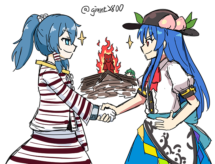 hakurei reimu, hinanawi tenshi, komano aunn, and miyadeguchi mizuchi (touhou and 1 more) drawn by cg_pen