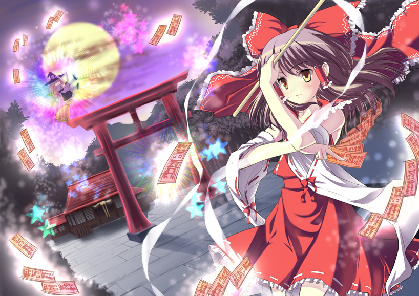hakurei reimu and kirisame marisa (touhou) drawn by kanou_aira