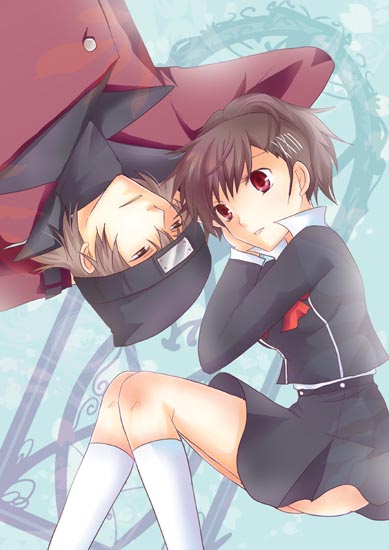 shiomi kotone and aragaki shinjirou (persona and 2 more) drawn by amane_mari