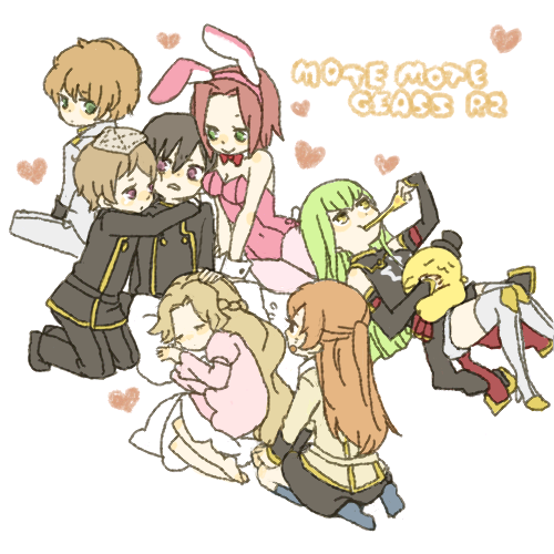 c.c., lelouch vi britannia, kouzuki kallen, kururugi suzaku, nunnally vi britannia, and 2 more (code geass) drawn by yukke
