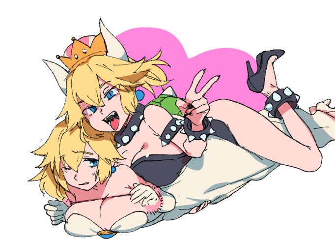 princess peach and bowsette (mario and 2 more) drawn by xup6nerier