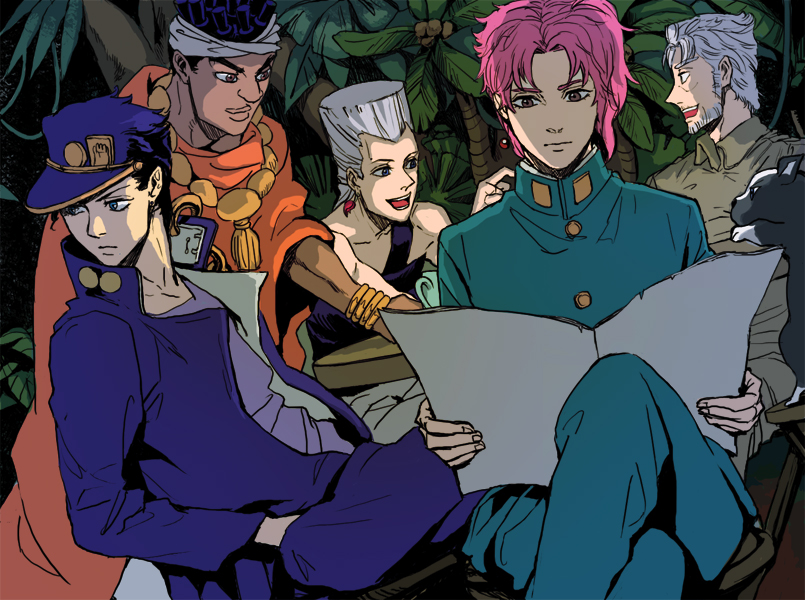 joseph joestar, kujo jotaro, kakyoin noriaki, jean pierre polnareff, mohammed avdol, and 1 more (jojo no kimyou na bouken and 1 more)