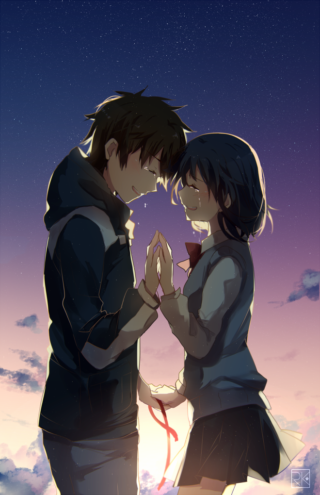 miyamizu mitsuha and tachibana taki (kimi no na wa.) drawn by k-rumi