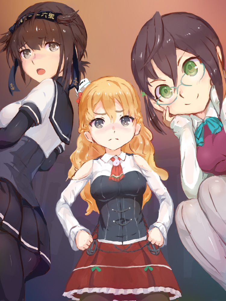 hatsuzuki, zara, and okinami (kantai collection) drawn by coboxy
