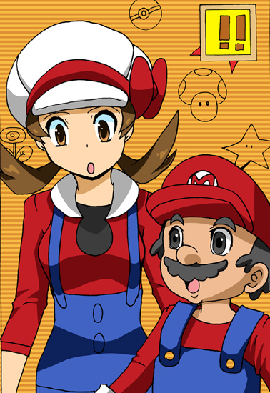 mario and lyra (pokemon and 2 more) drawn by ha_(kurisu08)