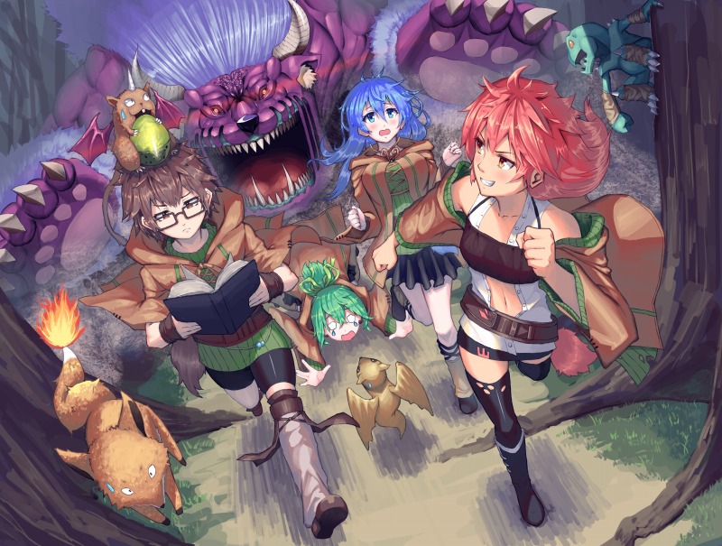 wynn, eria, hiita, wynn the wind charmer, eria the water charmer, and 8 more (yu-gi-oh!) drawn by rari_(badominton)