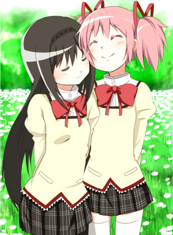 akemi homura and kaname madoka (mahou shoujo madoka magica) drawn by neko_suke