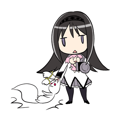 akemi homura, kaname madoka, and kyubey (mahou shoujo madoka magica) drawn by mgk968