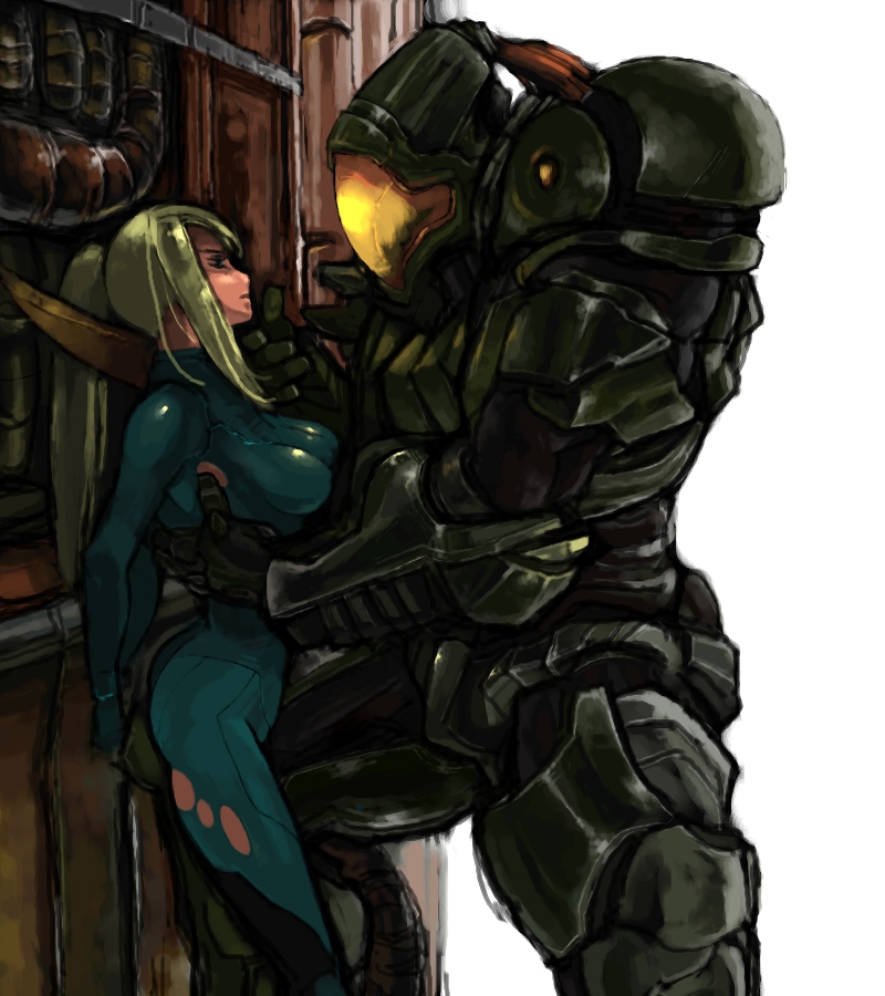 samus aran and weavel (metroid) drawn by sage_(mami1210)