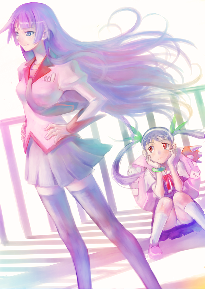 senjougahara hitagi and hachikuji mayoi (monogatari and 1 more) drawn by yusao