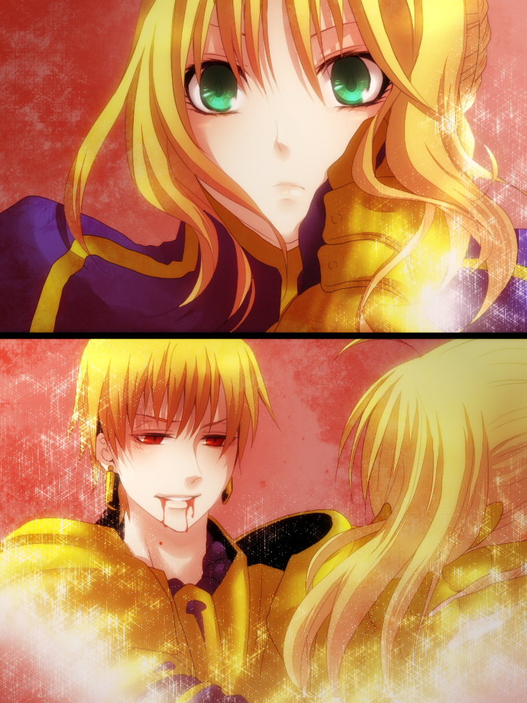artoria pendragon, saber, and gilgamesh (fate and 1 more) drawn by koa_(koh_a)