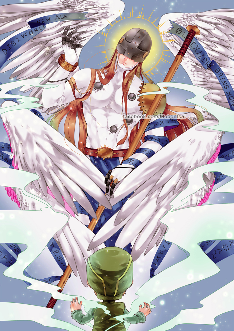 takaishi takeru and angemon (digimon) drawn by yunatsai_m