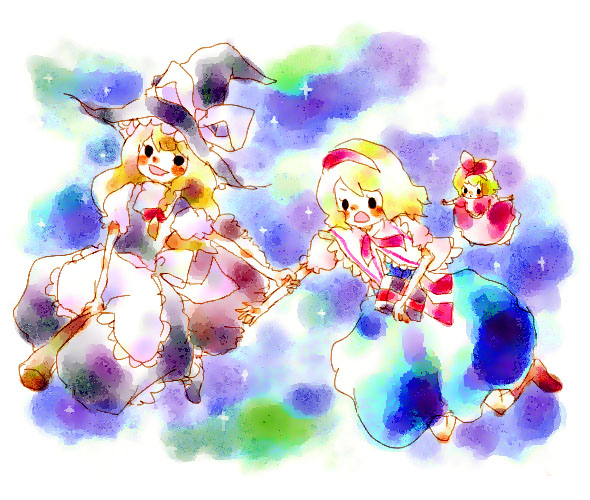 kirisame marisa, alice margatroid, and shanghai doll (touhou) drawn by mana_(artist)
