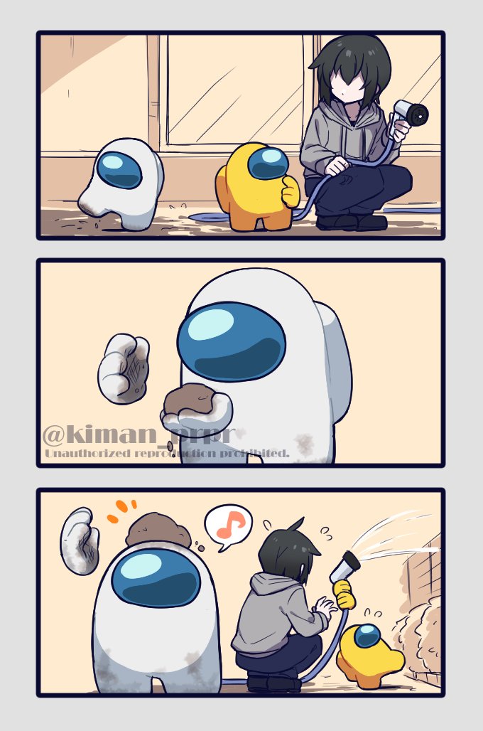 crewmate, yellow, white, and they (original and 1 more) drawn by kiman