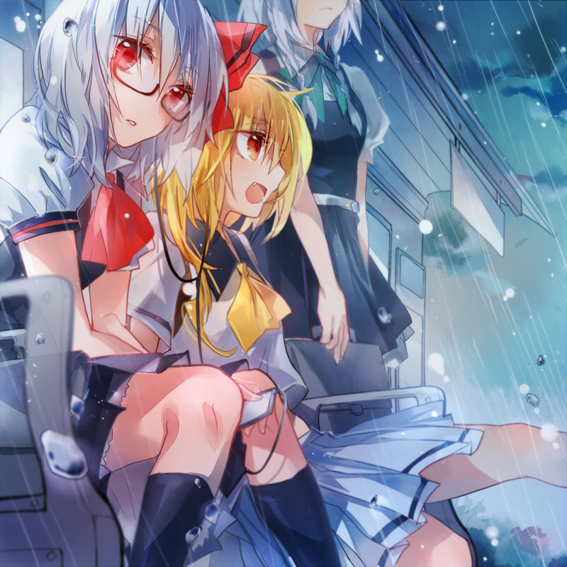 remilia scarlet, flandre scarlet, and izayoi sakuya (touhou) drawn by tg