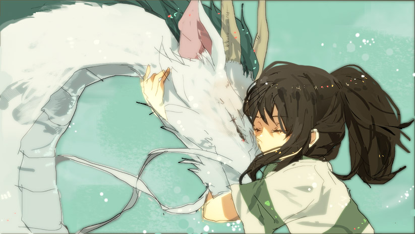 ogino chihiro and haku (sen to chihiro no kamikakushi) drawn by azuchi_(monica)