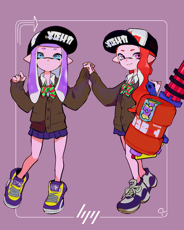 inkling player character and inkling girl (splatoon) drawn by imaikuy0