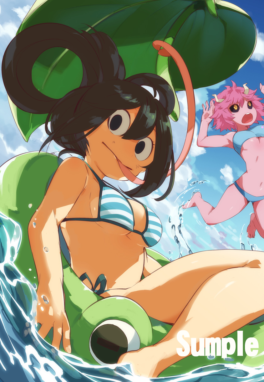 asui tsuyu and ashido mina (boku no hero academia) drawn by g_yuusuke