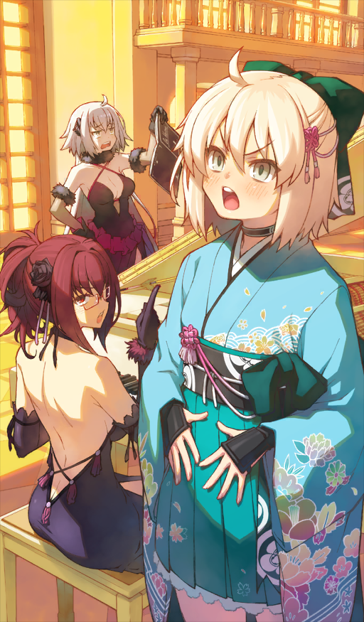 scathach, okita souji, and jeanne d'arc alter (fate and 1 more) drawn by tamori_tadaji