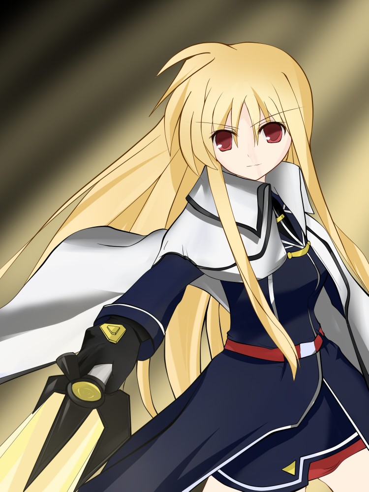 fate testarossa and bardiche (lyrical nanoha and 1 more) drawn by akisaka_yamoka
