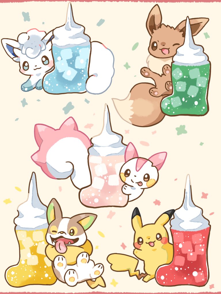 pikachu, eevee, alolan vulpix, pachirisu, and yamper (pokemon) drawn by kana_(maple926)