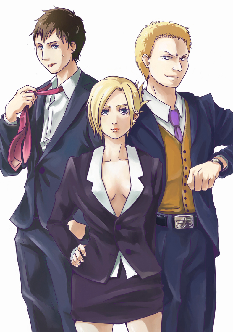 reiner braun, annie leonhart, and bertolt hoover (shingeki no kyojin) drawn by mogmog15