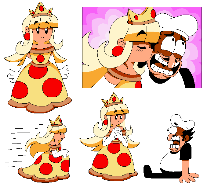 wario, peppino spaghetti, princess shokora, and pizza princess (original and 2 more) drawn by tinytoxicwaste101