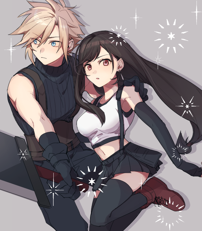 tifa lockhart and cloud strife (final fantasy and 2 more) drawn by tooru_(jux)