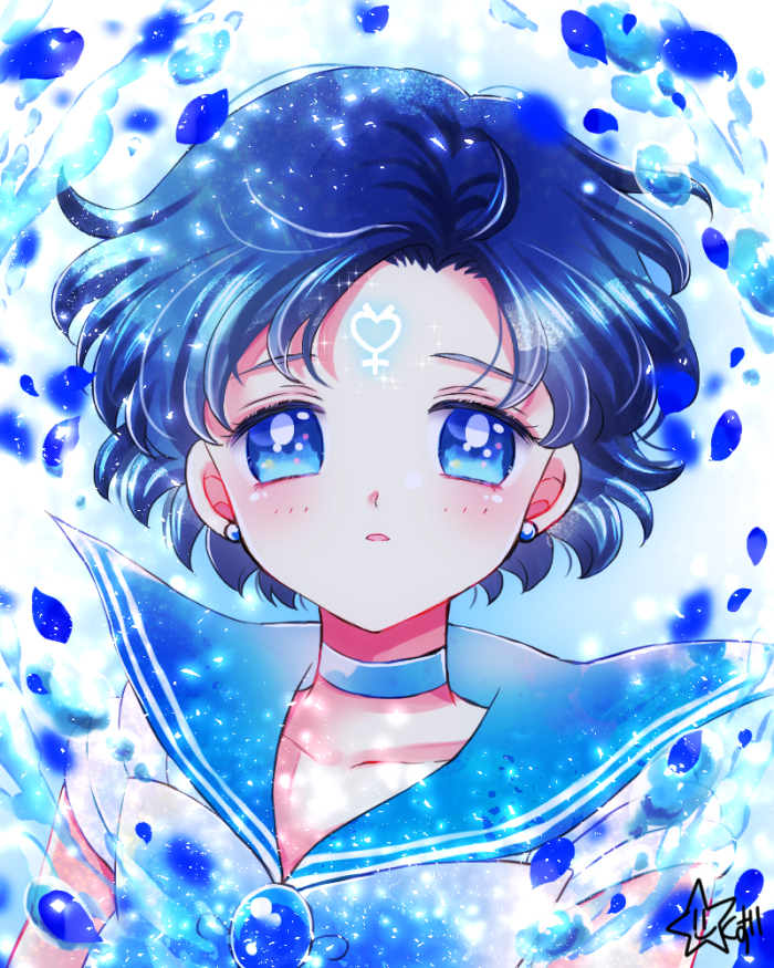 mizuno ami and sailor mercury (bishoujo senshi sailor moon) drawn by hoshikuzu_(milkyway792)