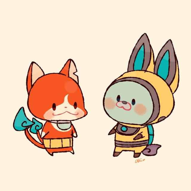 jibanyan and usapyon (youkai watch and 1 more) drawn by chiyoko_(oman1229)