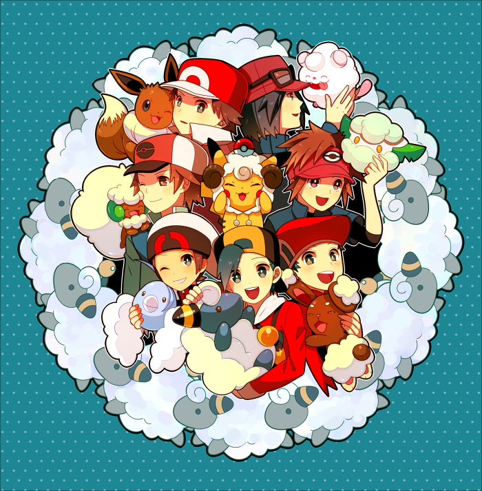 pikachu, red, eevee, ethan, hilbert, and 10 more (pokemon and 6 more) drawn by himari_g_(sr)