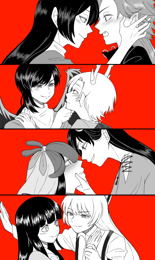 fujiwara no mokou, houraisan kaguya, kicchou yachie, kurokoma saki, iizunamaru megumu, and 3 more (touhou) drawn by oni_tama