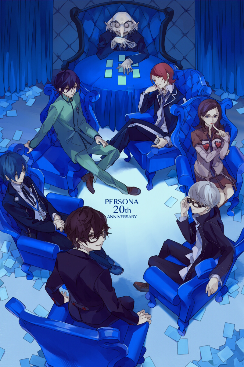 narukami yu, yuuki makoto, amamiya ren, suou tatsuya, amano maya, and 2 more (persona and 7 more) drawn by shrie