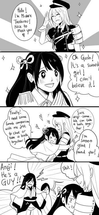 saniwa, midare toushirou, izumi-no-kami kanesada, yagen toushirou, and female saniwa (touken ranbu) drawn by rurimon_(artist)