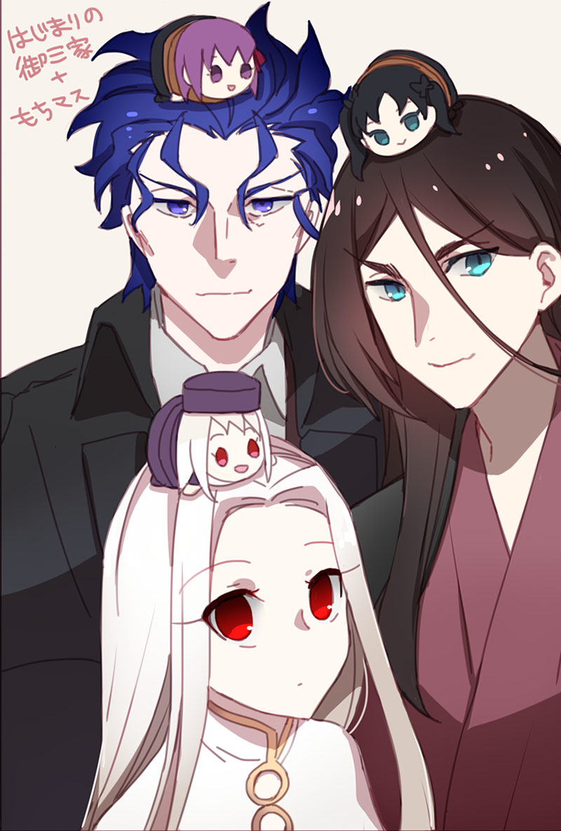 tohsaka rin, illyasviel von einzbern, matou sakura, makiri zolgen, justeaze lizrich von einzbern, and 1 more (fate and 2 more) drawn by ycco_(estrella)